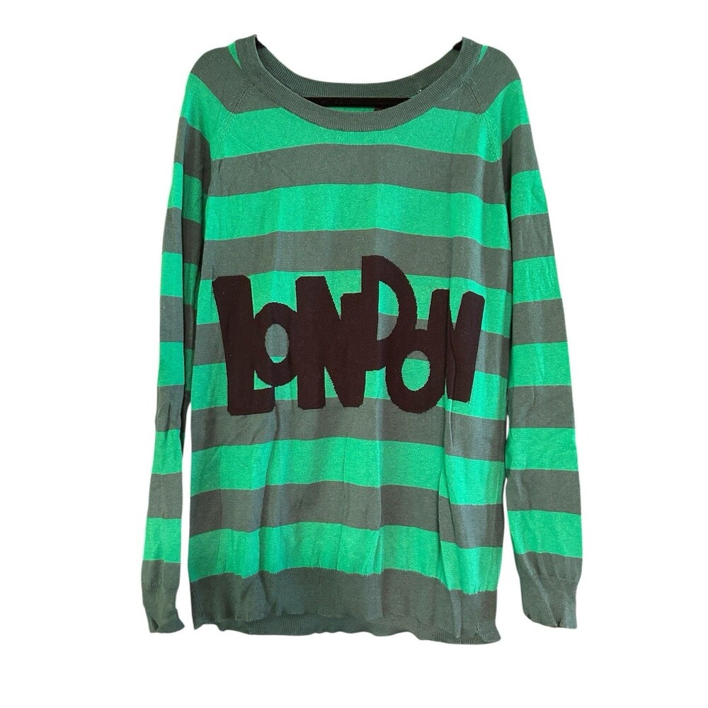 Twiggy London Womens Sweater Streetwear Rugby Stripe Preppy L Cashmere Greenโ